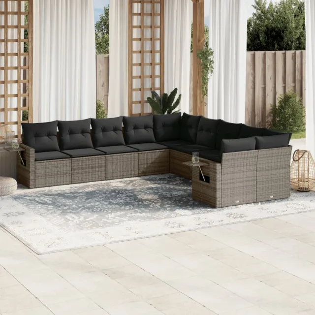 vidaXL 10-delige Loungeset met kussens poly rattan grijs, foto 2