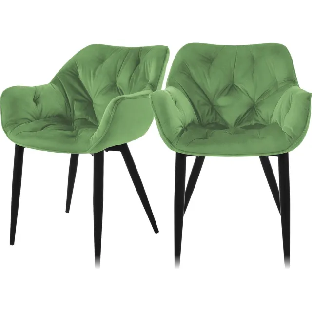 ml-design eetkamerstoelen set van 2 salie, keukenstoel met dikke fluwelen gestoffeerde zitting, metalen poten, woonkamerstoel met rugleuning en armleuningen, gewatteerde stoel, ergonomische fauteuil Groen