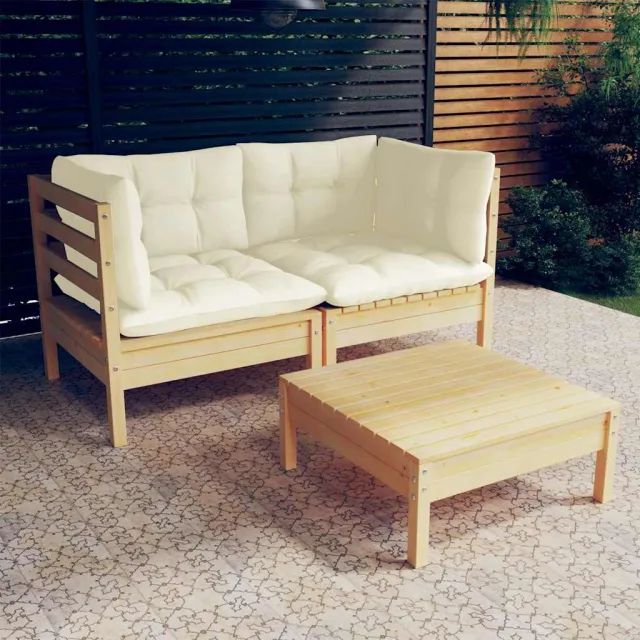 vidaXL 3-delige Loungeset met crèmekleurige kussens grenenhout, foto 2