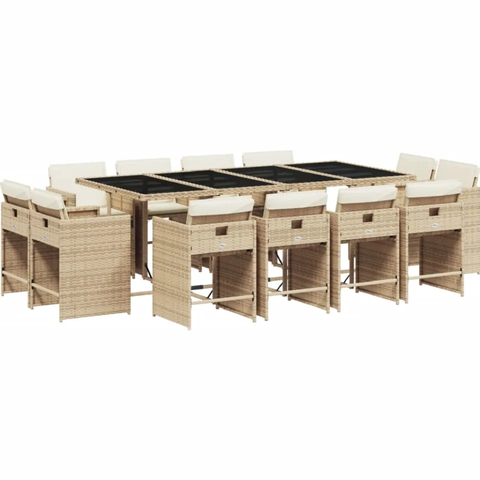 vidaXL 13-delige Tuinset met kussens poly rattan beige
