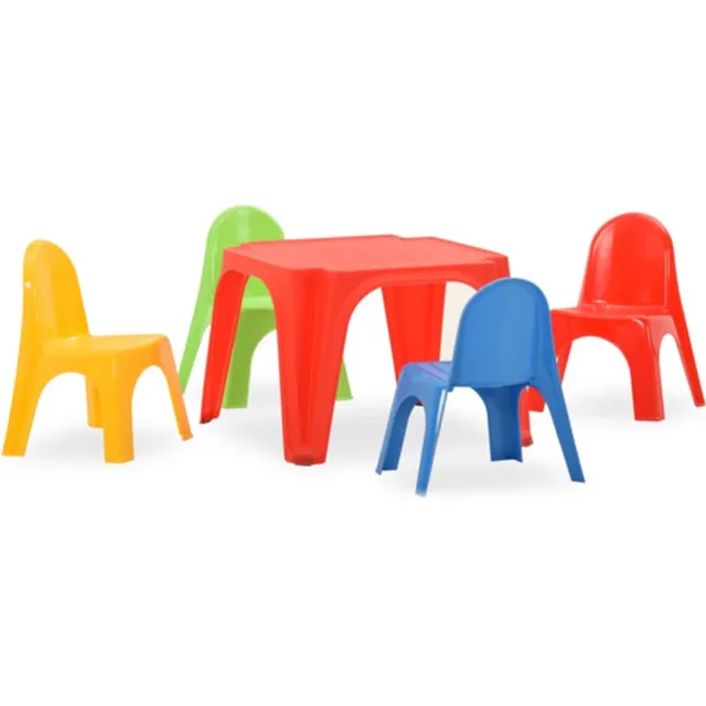 vidaXL Kindertafel - en - stoelenset - PP rood, groen, geel en blauw