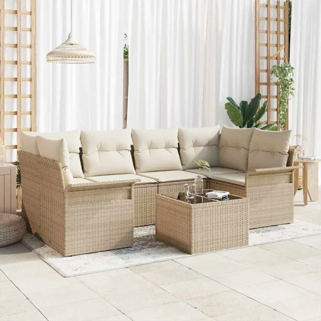 vidaXL Tuin Sofa Set 7 st Beige poly rattan, foto 2