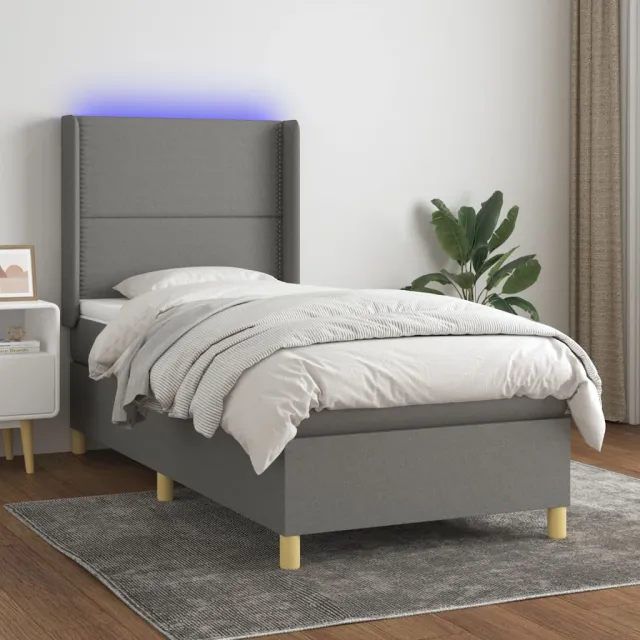 vidaXL Boxspring met matras en LED stof donkergrijs 100x200 cm grijs