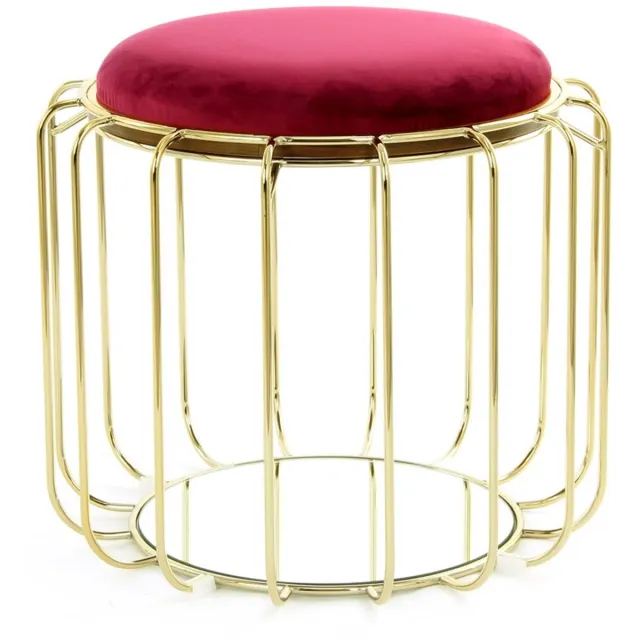 Padiro 2-in-1 bijzettafel en kruk - Ø 50 x 45 cm - Rood / Goudkleurig - Modern Art deco Glamour - Spiegelglas, Schuim - omkeerbaar blad