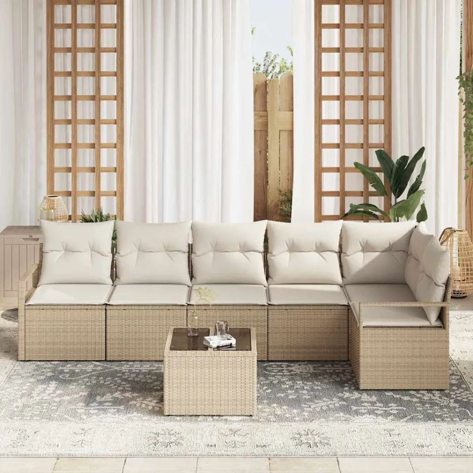 vidaXL Tuinbankenset 7 st Beige en Crème poly rattan, foto 3