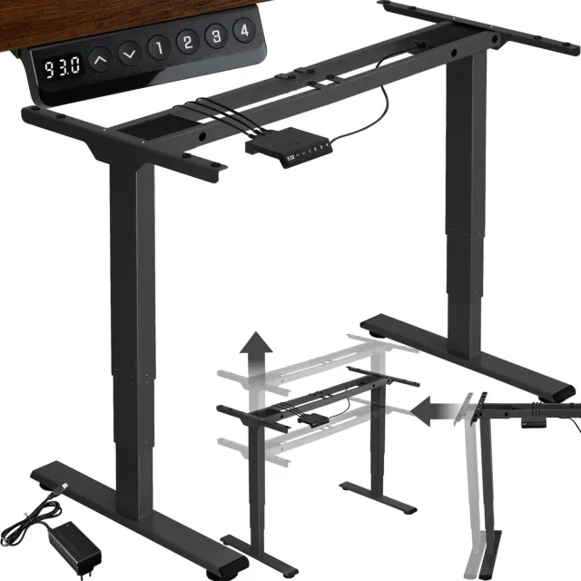 Tectake Elektrisch in hoogte verstelbaar bureauframe - Metalen tafelframe - Geheugenfunctie en stootbeveiliging - 2 stille motoren - Ideaal voor werk en gamen - Zit/sta bureau - Draagkracht 100 kg - Afmeting (LxBxH) 110-168 x 60 x 60-125 cm - Zwart