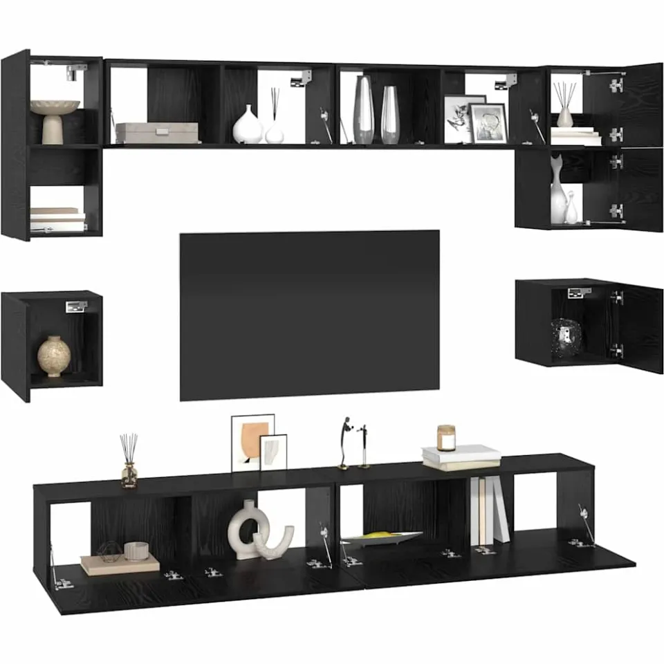 vidaXL Tv-meubelset 8 st 100 x 30 x 30 cm Zwart Eiken, foto 3