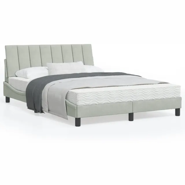 vidaXL Bed met matras "Hanko" fluweel lichtgrijs 120x200 cm