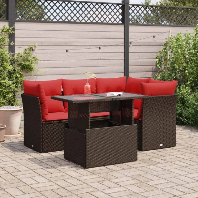 vidaXL 5-delige Loungeset met kussens poly rattan acacia bruin, foto 2