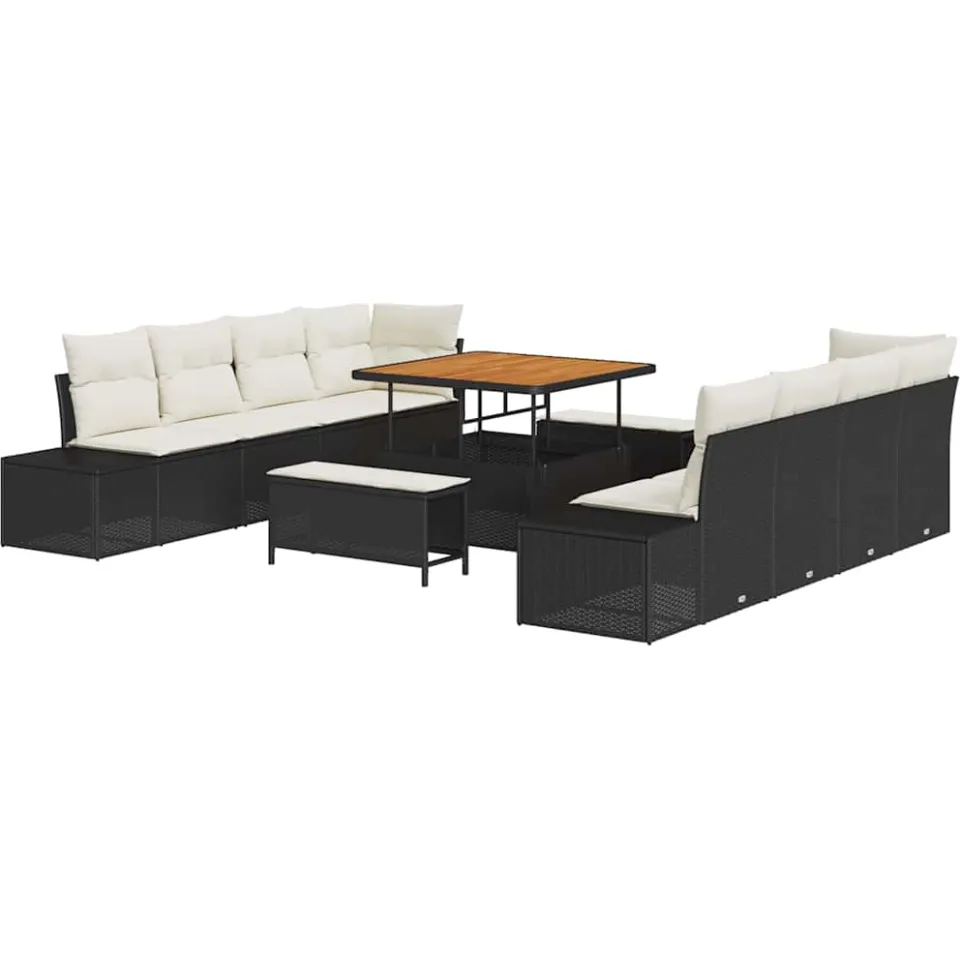 vidaXL Tuinbankenset 11 st Zwart poly rattan