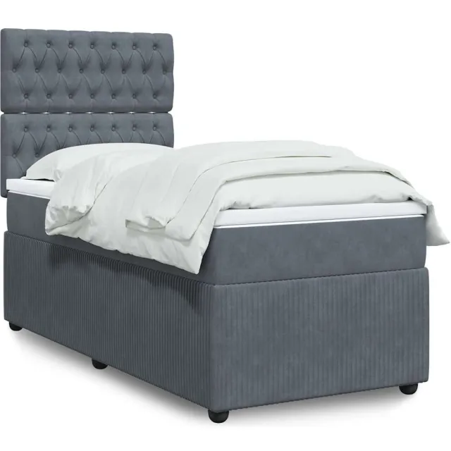 vidaXL Boxspring met matras fluweel donkergrijs 100x200 cm grijs