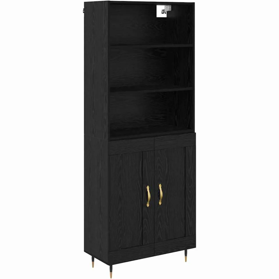 vidaXL Hoge kast Zwart eiken 69,5 x 34 x 180 cm Bewerkt hout, foto 3
