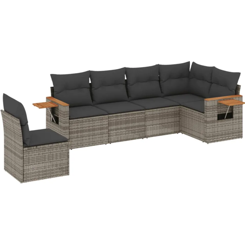 vidaXL 6-delige Loungeset met kussens poly rattan grijs, foto 3