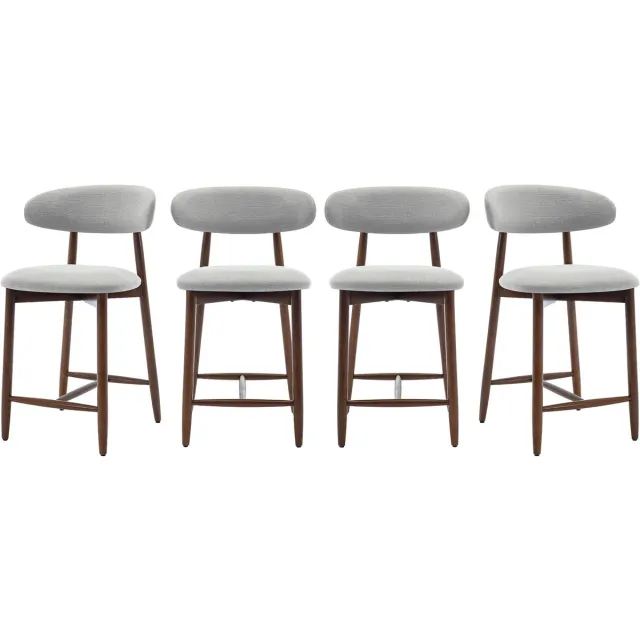 COLAMY Barkrukken set van 4 - keukenbarstoelen met rugleuning - Barstoel houten poten - lichtgrijs
