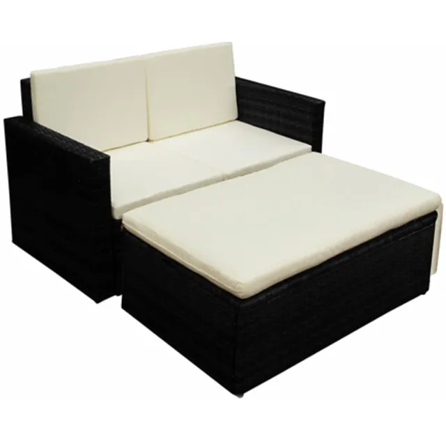 vidaXL 2-delige Loungeset met kussens poly rattan zwart