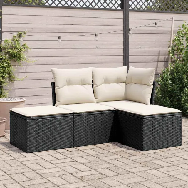 vidaXL 4-delige Loungeset met kussens poly rattan bruin, foto 2