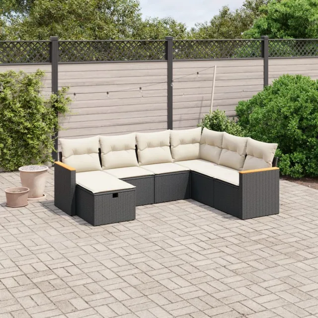 vidaXL 7-delige Loungeset met kussens poly rattan zwart, foto 2