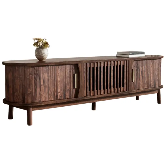 Jurrys Tv meubel - Kast - Opbergkast - Met schuifdeur - Multifunctioneel - Ovaal - Luxe Notenhout - Bruin - 165 x 39.5 x 46 cm Donkerbruin