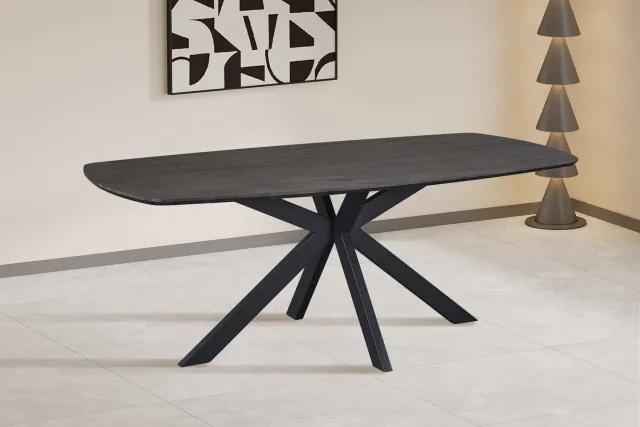 Rousseau Aziz Deens Ovale Eettafel – 200 x 100 cm – Donkerbruine Houtlook – Zwarte Metalen Matrixpoot bruin-zwart