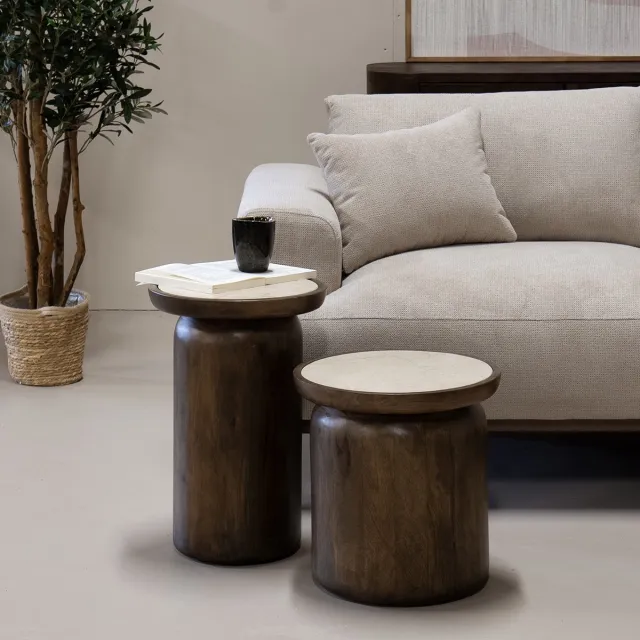 Giga Meubel Salontafel Kaja - Rond - Marmer - 38cm bruin