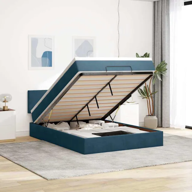vidaXL Ottoman bed met matras 140x190cm fluweel donkerblauw blauw