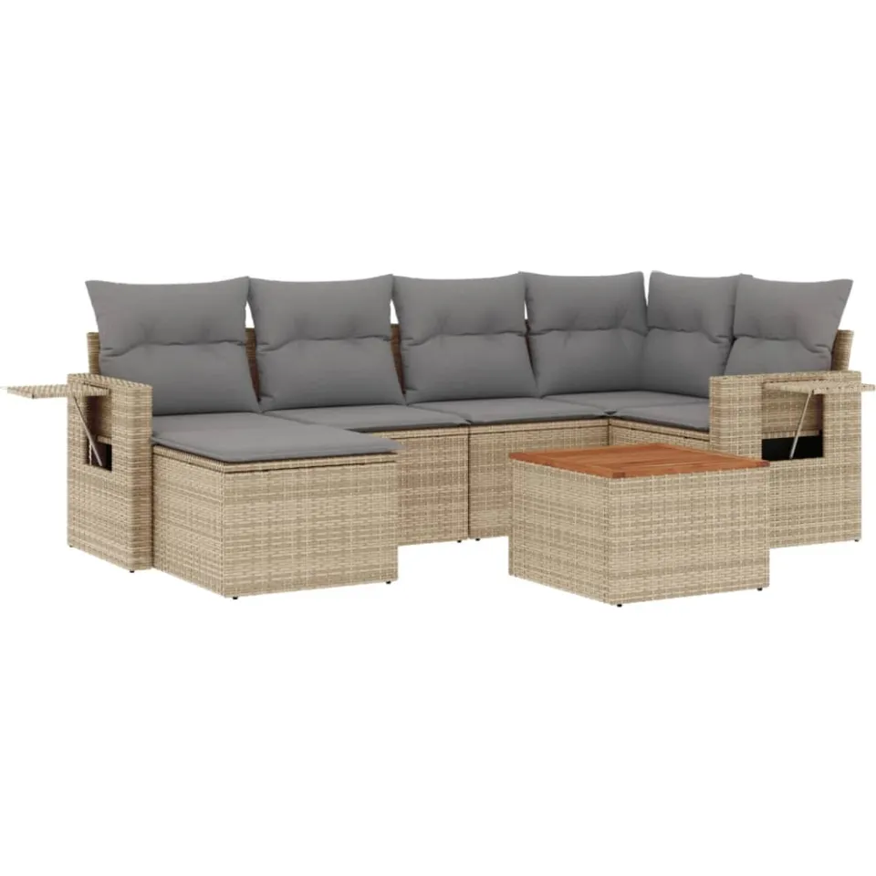 vidaXL 7-delige Loungeset met kussens poly rattan gemengd beige, foto 3