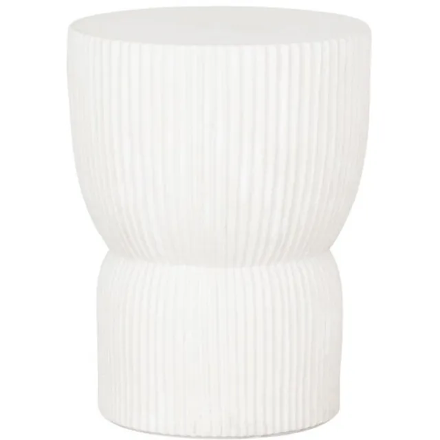 Must Living Fluted bijzettafel rond vezelcement wit - 40 × Ø30 cm Naturel