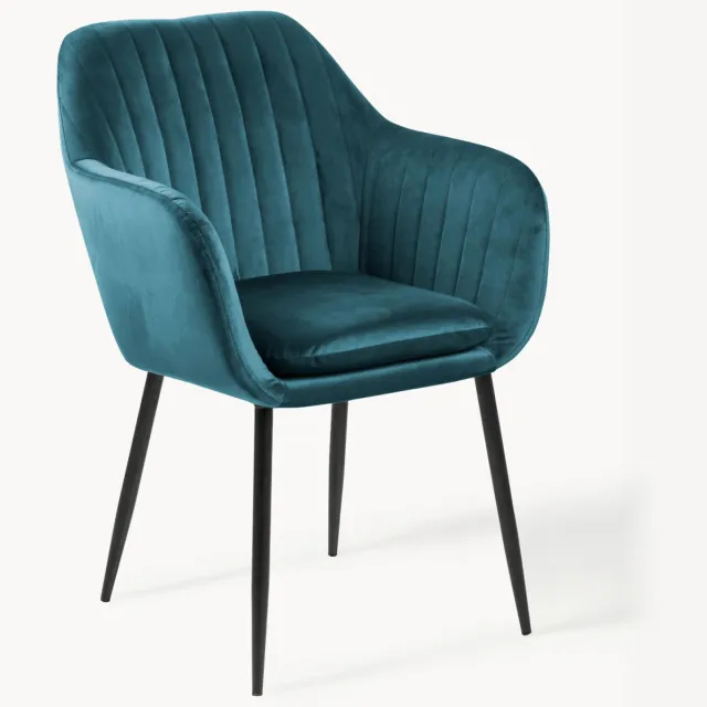AC Design Fluwelen armstoel Emilia met metalen poten Turquoise, Zwart