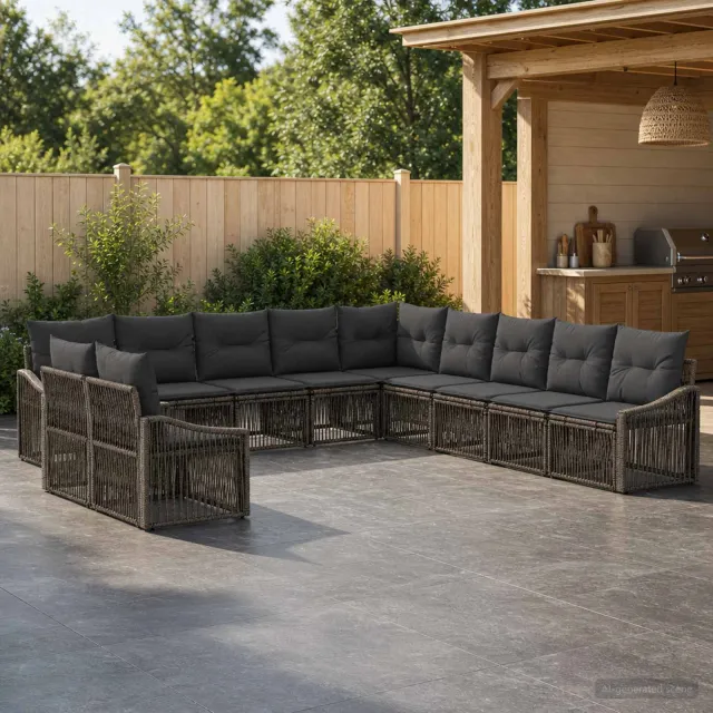 vidaXL Tuinbankenset 11 st 11-zits Grijs poly rattan, foto 2