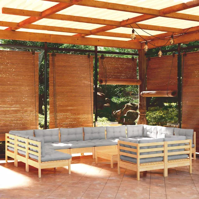 vidaXL 13-delige Loungeset met grijze kussens grenenhout grijs, foto 2