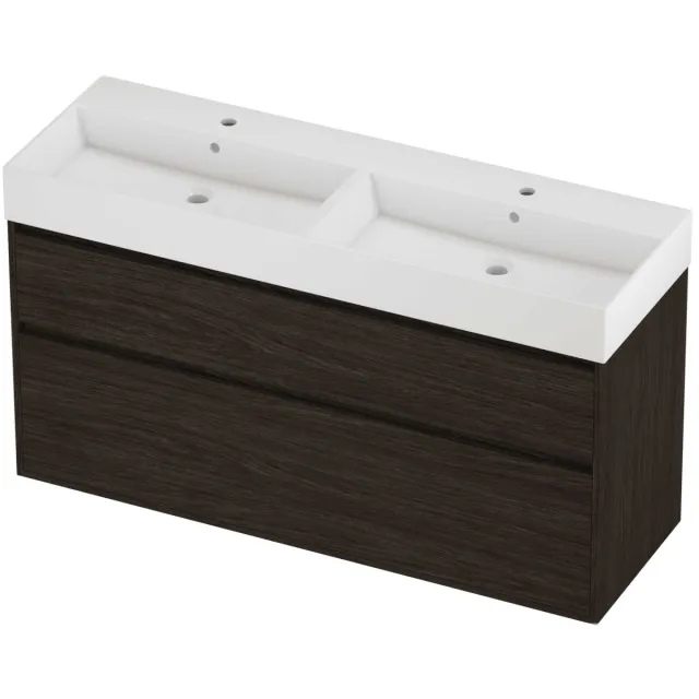 Proline Zara Badmeubelset Porselein Loft 2 Gaten 140x46x78 cm Glans Wit Mokka Oak Eiken