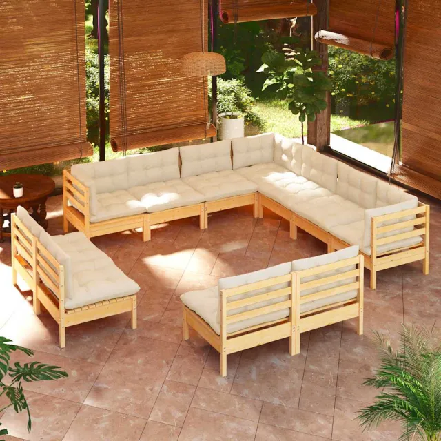 vidaXL 11-delige Loungeset met crèmekleurige kussens grenenhout, foto 2