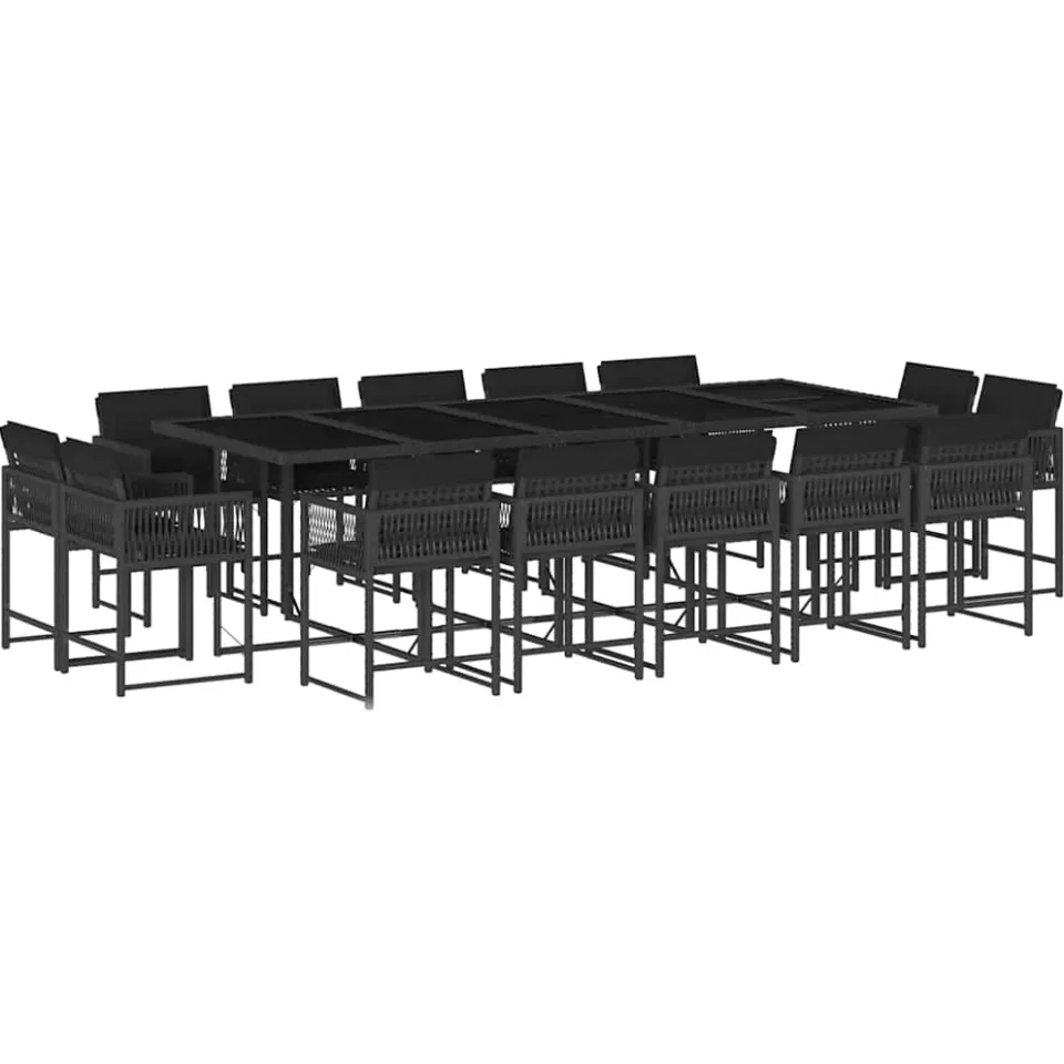 vidaXL 15-delige Tuinset met kussens poly rattan zwart
