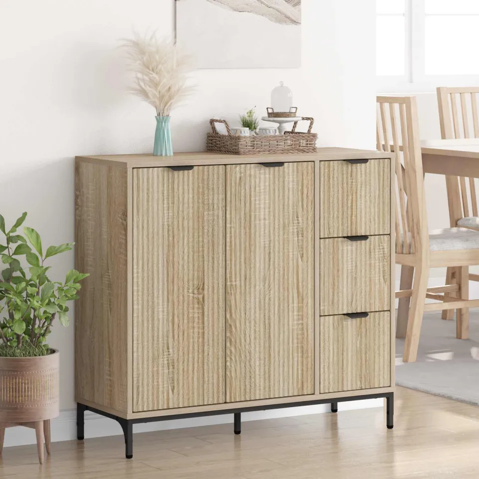 vidaXL Dressoir Sonoma Eiken 89,5 x 33 x 82 cm Bewerkt hout, foto 4