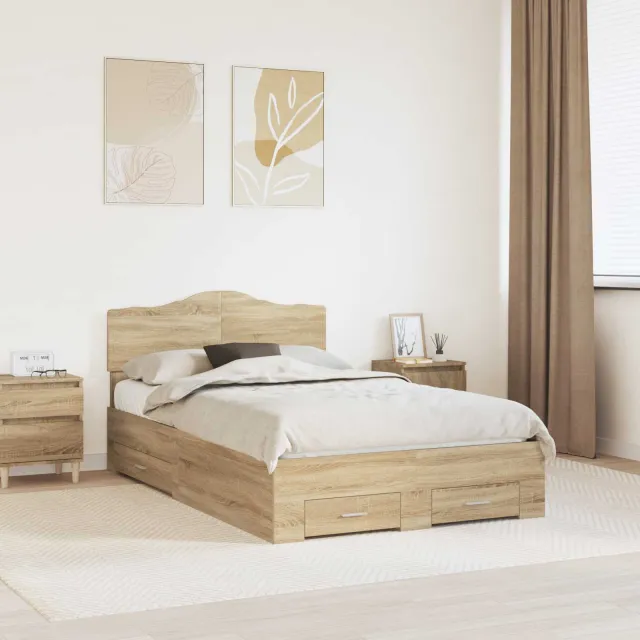 vidaXL Bedframe met lade Sonoma Eiken 135 x 190 cm Bewerkt hout Bruin
