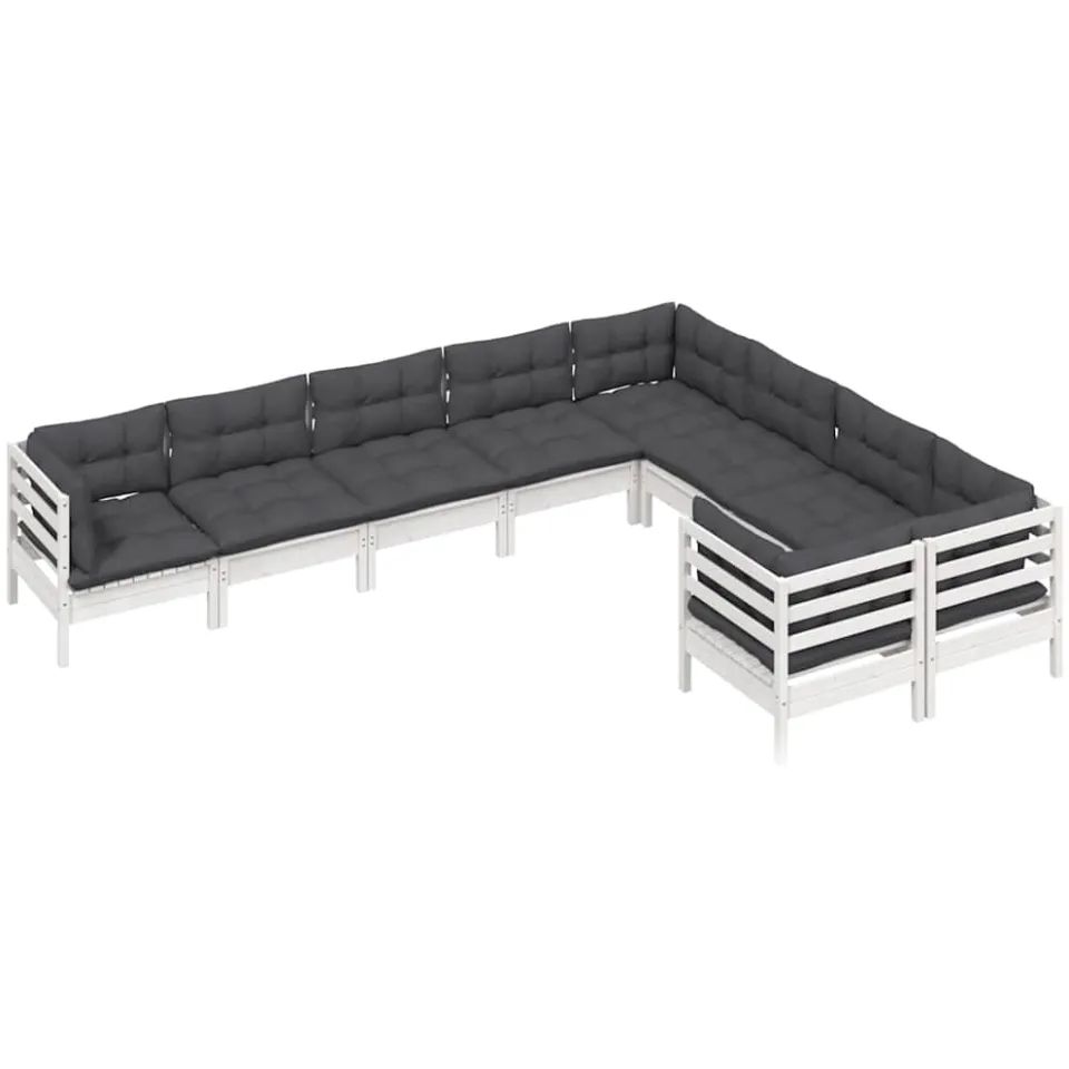 vidaXL 9-delige Loungeset met kussens grenenhout wit