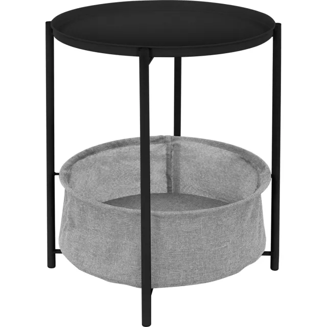 ml-design bijzettafel rond Ø 46 x H51 cm zwart, gemaakt van metaal, salontafel met stoffen mand & afneembaar dienblad, salontafel met mand als opbergruimte, modern design, woonkamertafel nachtkastje