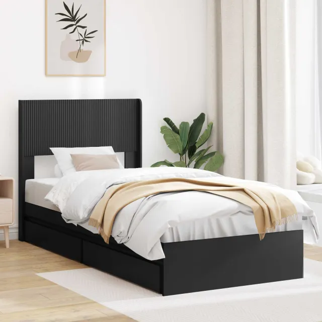 vidaXL Bedframe met opbergruimte en hoofdbord Zwart 90 x 190 cm