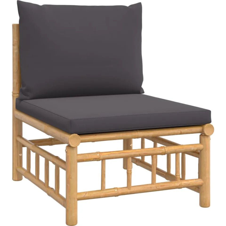 vidaXL 4-delige Loungeset met kussens bamboe donkergrijs bruin, foto 3