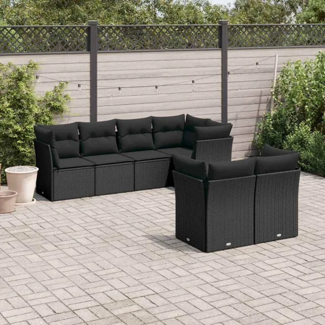 vidaXL 7-delige Loungeset met kussens poly rattan zwart, foto 2
