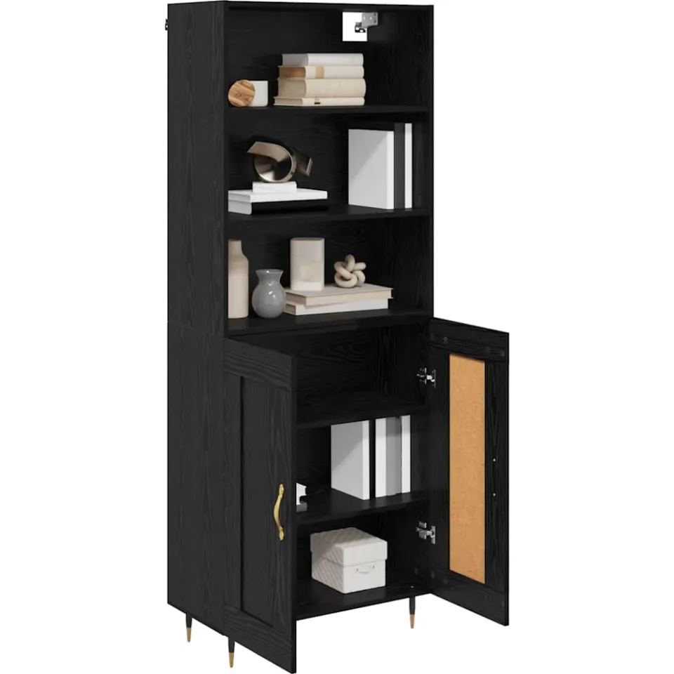 vidaXL Hoge kast Zwart eiken 69,5 x 34 x 180 cm Bewerkt hout