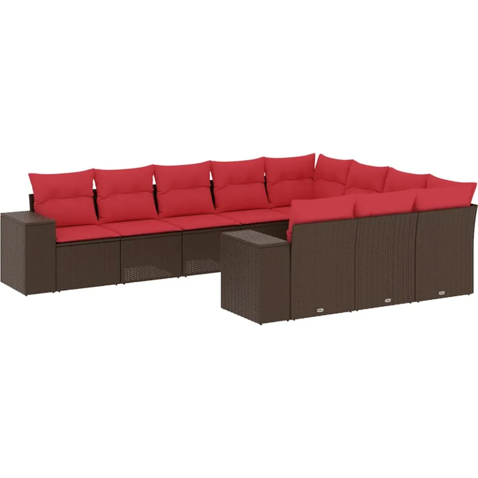 vidaXL 10-delige tuinbankset met kussens, bruin polyrotan, foto 3