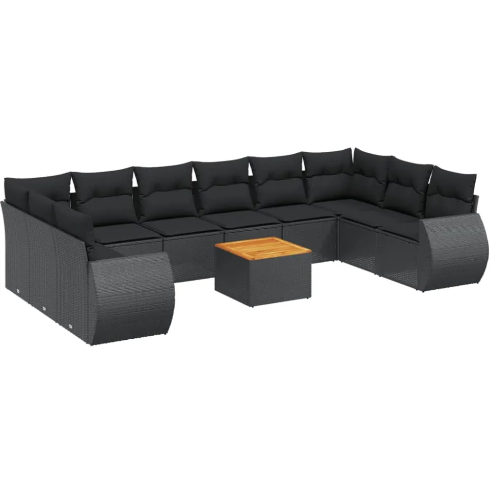 vidaXL 11-delige Loungeset met kussens poly rattan zwart