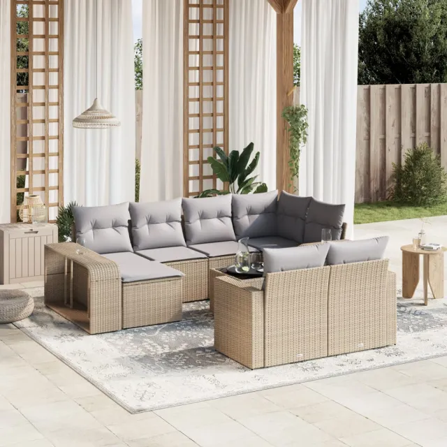 vidaXL 11-delige Tuinset met kussens poly rattan beige, foto 2
