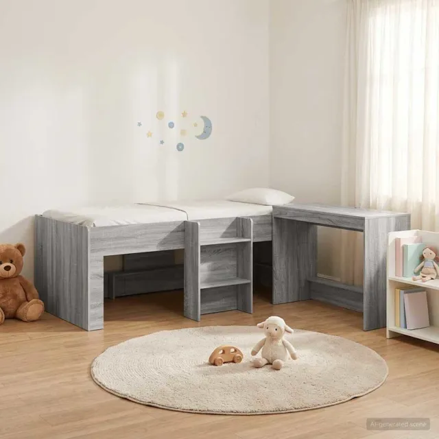 vidaXL Hoge Bed Frame met Bureau voor Kinderen 2 st Grijs Sonoma