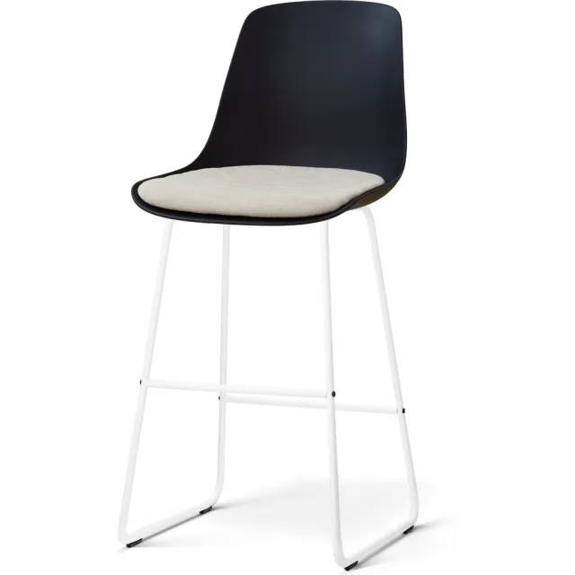 Nolon Nino-Liv barkruk zwart met naturelbeige zitkussen - wit onderstel - 75 cm