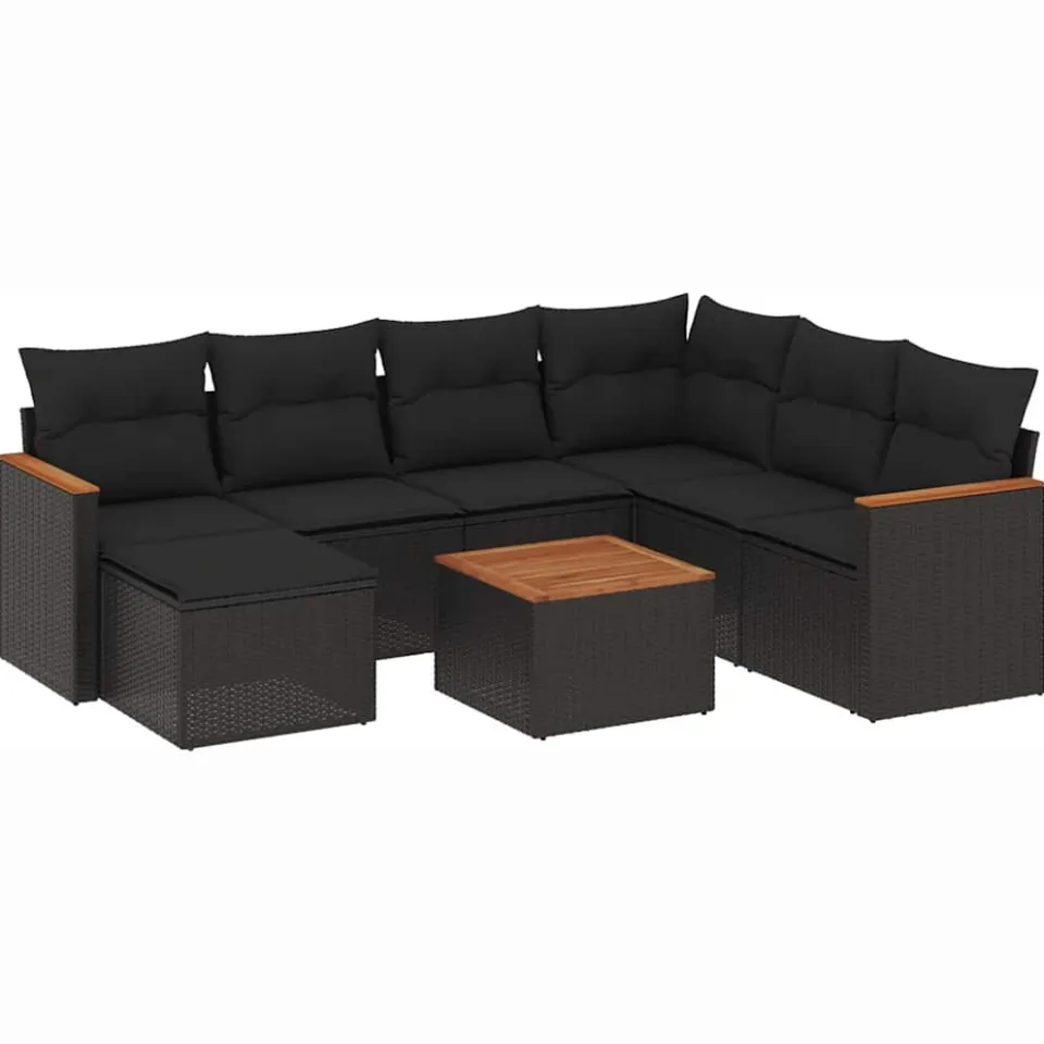 vidaXL 8-delige Loungeset met kussens poly rattan zwart