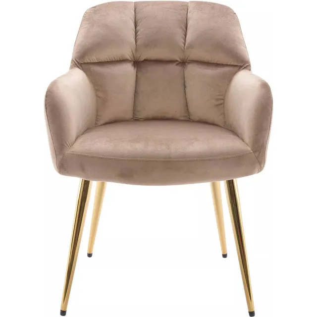 Vente-unique Set van 2 stoelen met armleuningen - Fluweel en goudkleurig metaal - Beige - PEGA