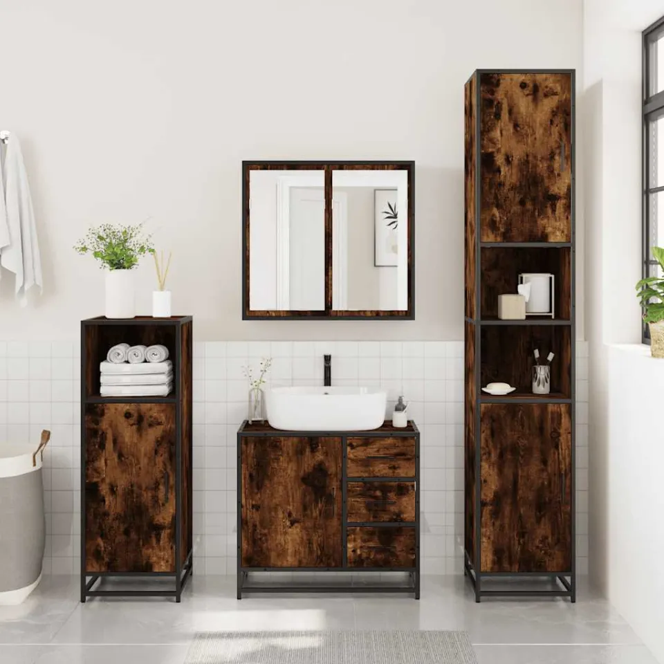 vidaXL 4-delige Badkamermeubelset bewerkt hout gerookt eikenkleurig, foto 4
