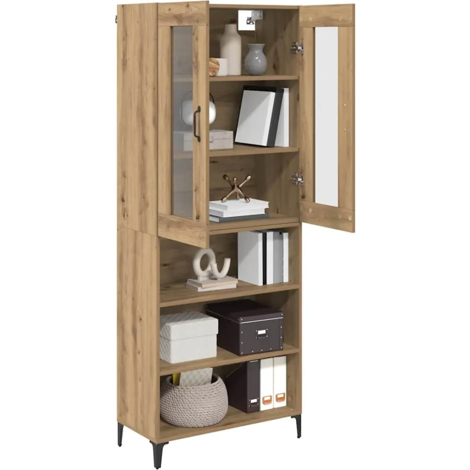 vidaXL Highboard Artisan Eiken 69,5 x 34 x 180 cm Bewerkt hout Bruin